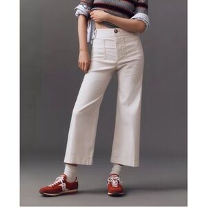 Anthropologie Maeve The Colette Linen Blend Crop Wide-Leg Pants Size 31 Cream